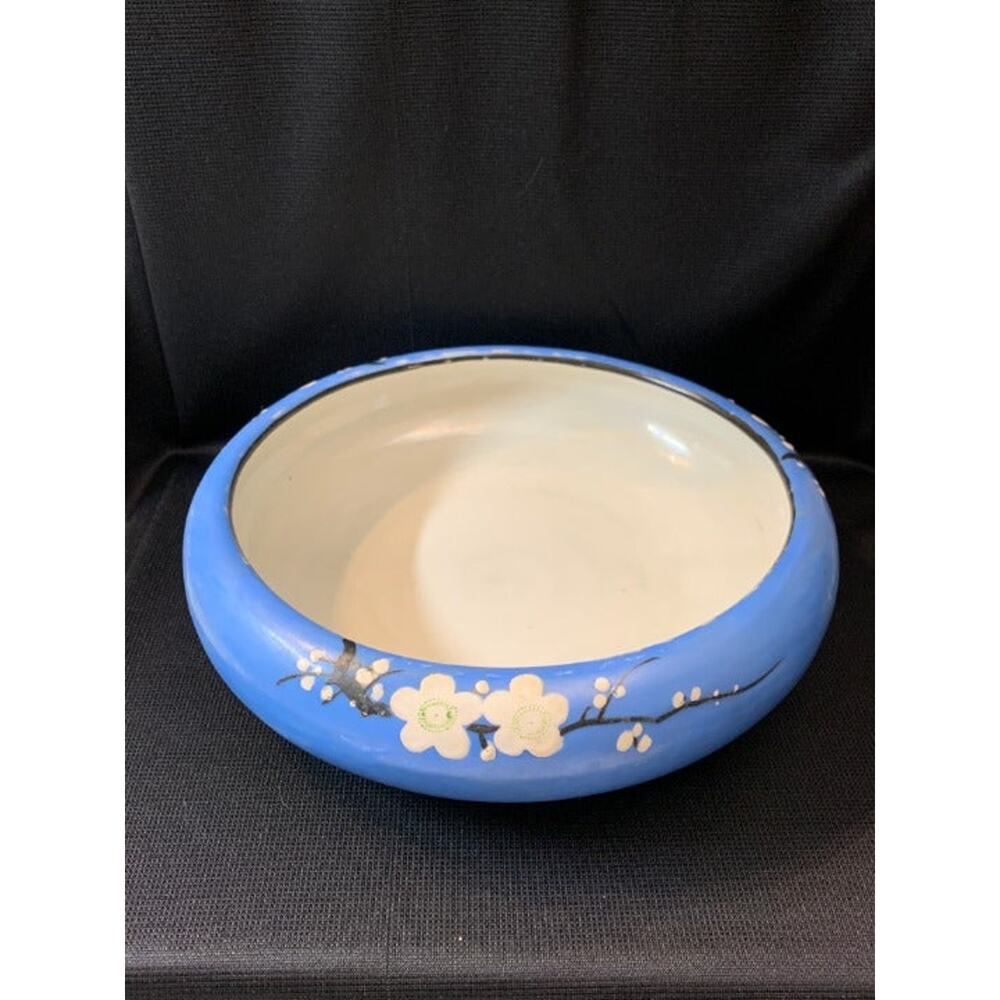 Japanese Lusterware Heavy Blue Bowl White Blossoms